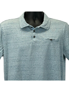 Rock & Republic Polo Shirt Short Sleeve Pocket Striped Blue L Large